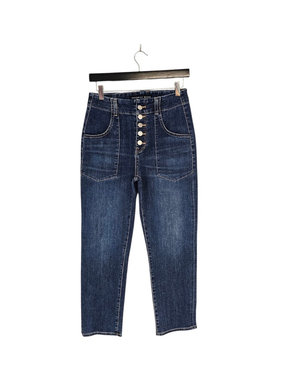 Veronica Beard Arya Cargo Straight Leg Cropped High Rise Dark Blue 26 Preowned